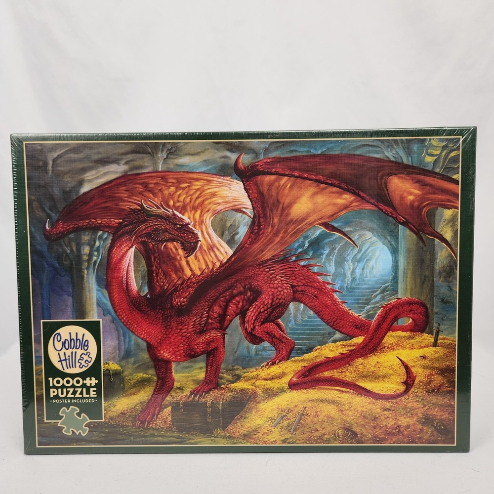 New Sealed Cobble Hill "Red Dragon's Treasure" 1000 Pc puzzle Random Cut‎